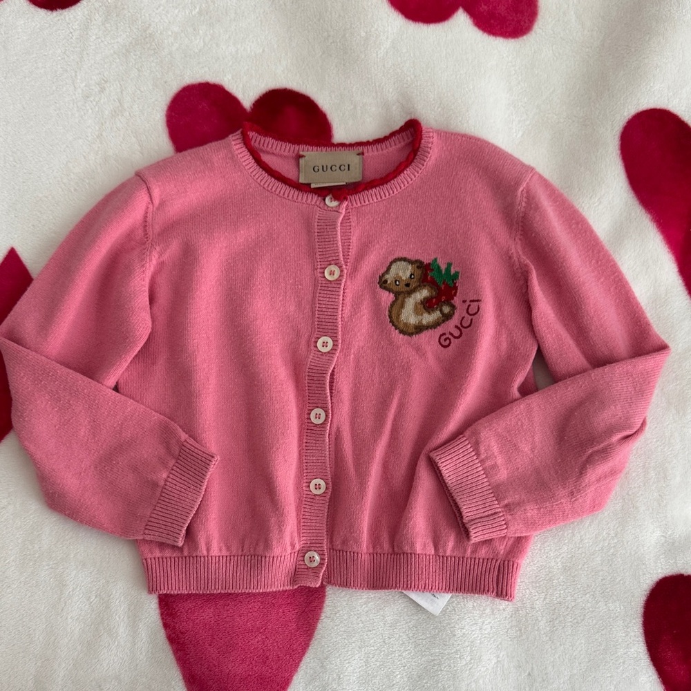 Gucci Kids Pink Sweater with Squirrel Embroidery